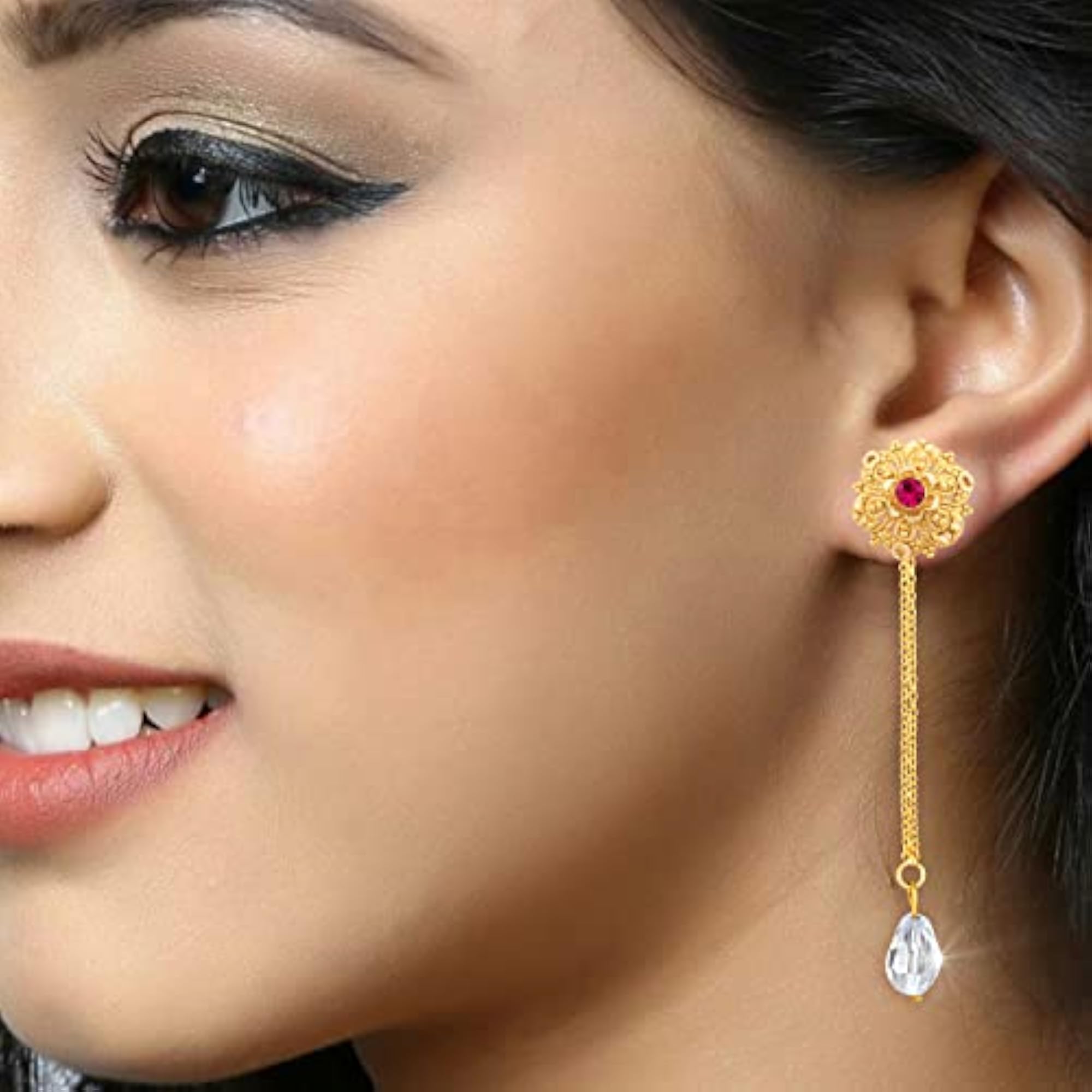 Women's Plated Removable Stud and Chain Drop Earring Combo Set